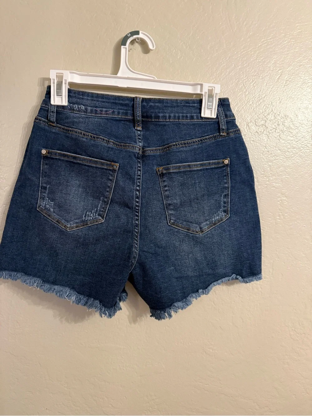 Dark Blue Distressed Denim Shorts - Women